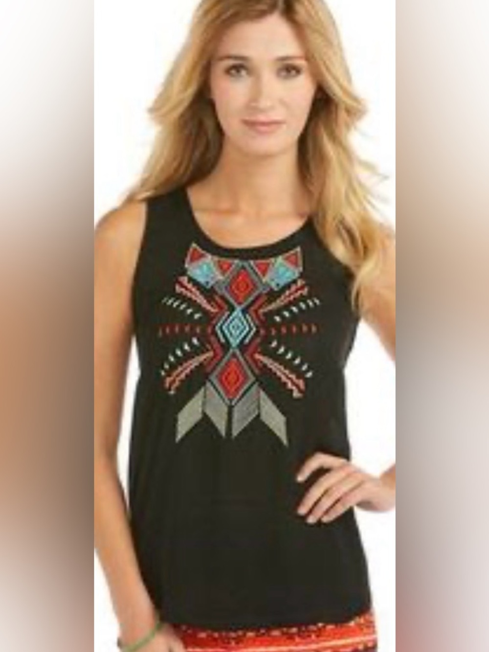 CATO Black Sheer Sleeveless Blouse Size S Colorful Embroidered Boho Top